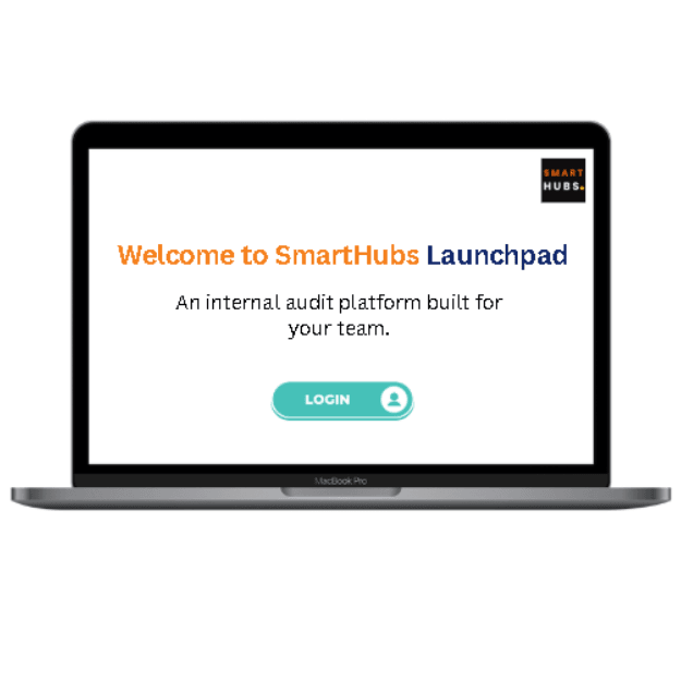 MacBook mockup showing SmartHubs Internal Audit interface